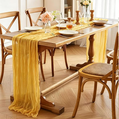 6Pcs Yellow Table Runner, 10FT Rustic Gauze Gold Table Runner 35*120inch Boho - Image 3
