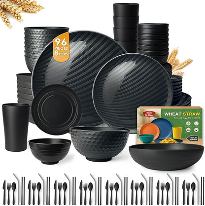 Teivio 96-Piece With Flatware Plastic Wheat Straw Dinnerware Set by Teivio