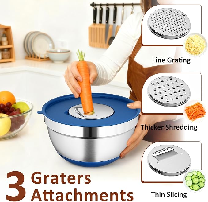 9 Pack Mixing Bowls with Airtight Lids Set, Stainless Steel Mixing Bowls with - Image 4