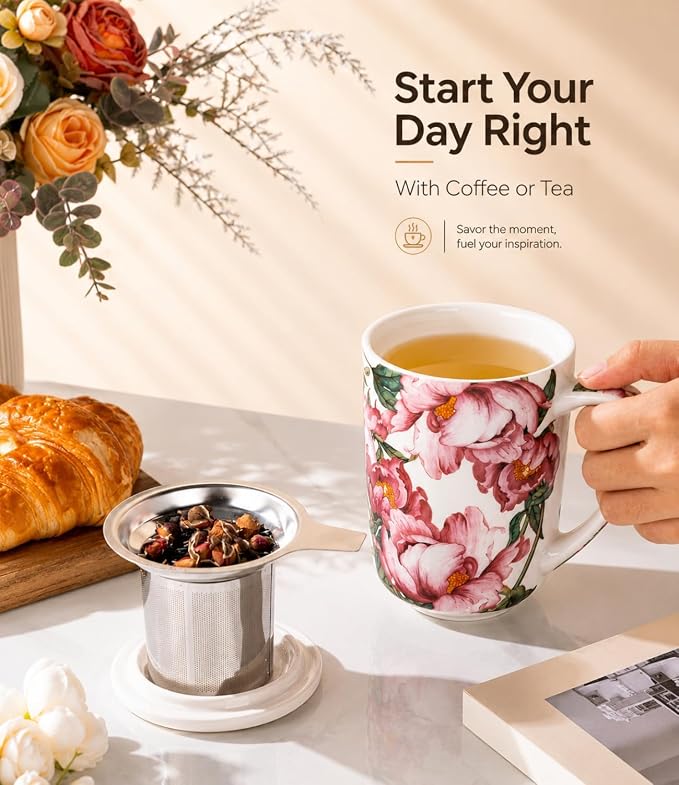 AmorArc Tea Cup With Infuser and Lid, 18oz Loose Leaf Tea Mug With Steeper | - Image 5