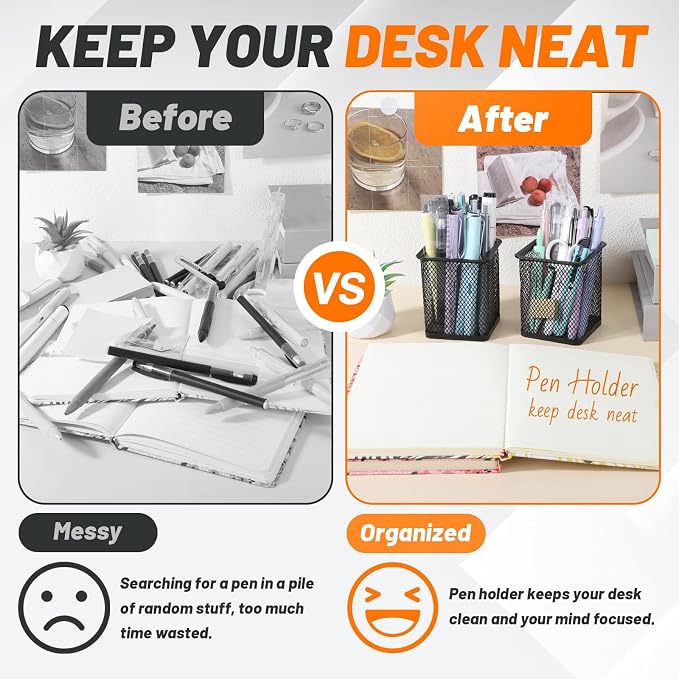 Segarty Pen Cup Holder, 6 Pack Square Black Pen Holder - Image 4