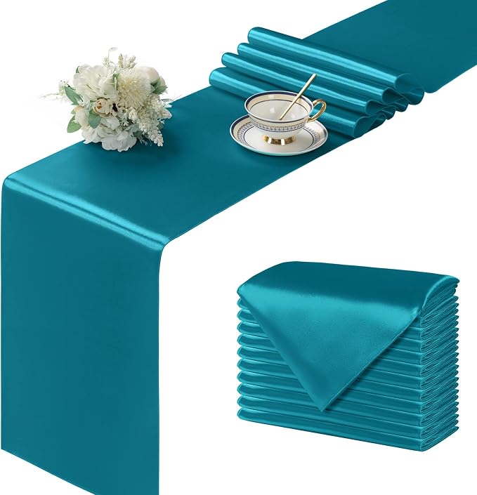 Manyshofu Teal Blue Satin Table Runner 12x72 by Manyshofu
