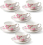 BTaT- Floral Tea Cups and Saucers, 7 oz, Fine Porcelain Teacup Set by BrewToATea