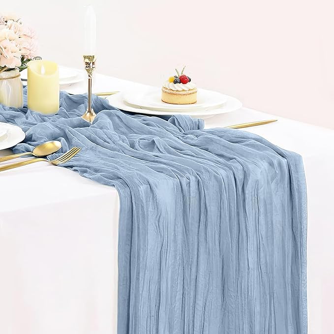 BLUETOP Dusty Blue Cheesecloth Table Runner 35x120 Inch, Semi Sheer Boho Gauze by BlueTopCoLtd