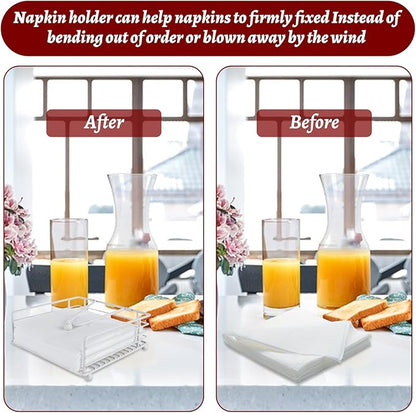 3PCS Napkin Holders for Paper Napkins, White Flat Napkins Holders, Metal Napkin Dispenser for Kitchen Tables, Farmhouse, Dinner, Outdoor