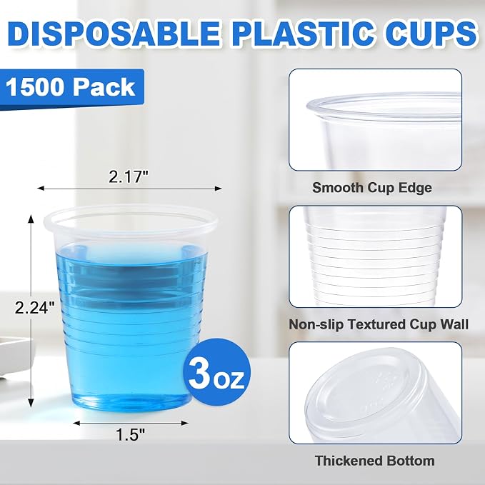 SIUQ 1500 Pack 3 oz Clear Plastic Cups, Disposable Bathroom Mouthwash Cups | - Image 4
