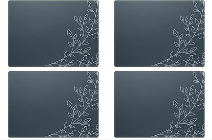 Royalty Art Mystic Midnight Blue Boho Placemats, 4 Pc. Set, Non-Slip Cork Backed, Wipeable Heat Resistant Surface for Kitchen and Dining Table Protection, Cute Floral Pattern for Farmhouse or Rustic