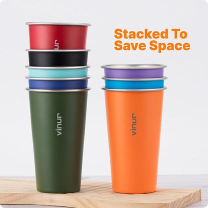 VINUR Stainless Steel Cups-20 oz Stackable Metal Drinking Glasses 8 Pcs | 20 oz - Image 2