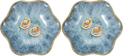 uxcell 2Pcs Ceramics Jewelry Plate, Lotus Leaf Shape Key Holder Bowl for Entryway Table Decor Small Ring Tray Dish Gift for Women Girlfriend, Cold Ash