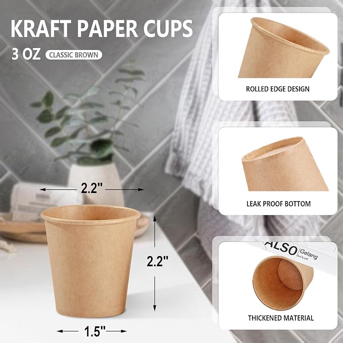 SIUQ 1200 Pack 3 oz Kraft Paper Cups, Disposable Bathroom Cups | Mini Mouthwash - Image 2
