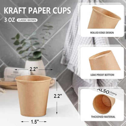 SIUQ 1200 Pack 3 oz Kraft Paper Cups, Disposable Bathroom Cups | Mini Mouthwash - Image 2