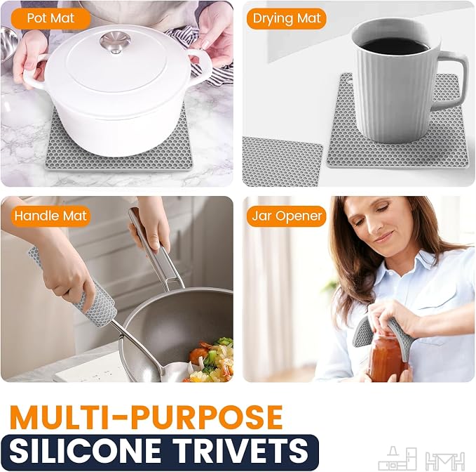 Silicone Trivet Mats 4 Heat Resistant Pot Holders Multipurpose Non-Slip Hot Pads - Image 3
