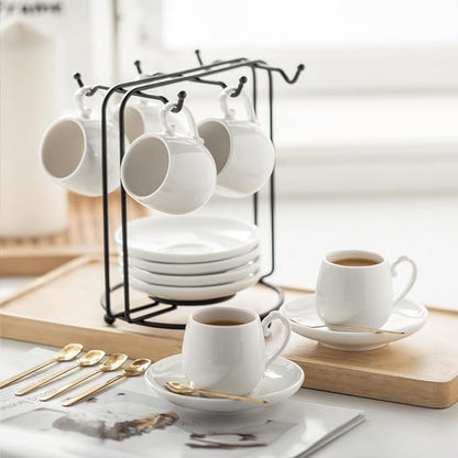 LYEOBOH Espresso Cups with Saucers Set, 3 Ounces Coffee Cups with Metal Stand - Image 4