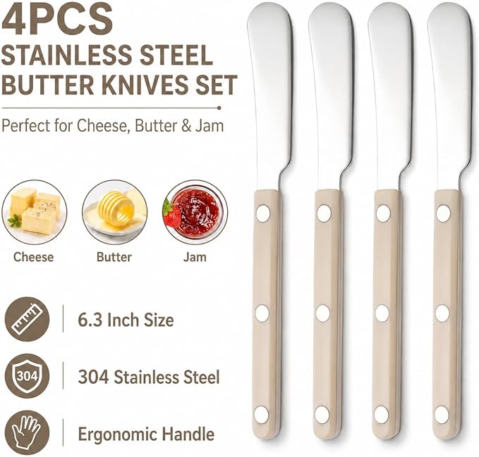 4PCS Stainless Steel Butter Knives Set: 6.3 Inch Cheese Spreader 304 Stainless - Image 2