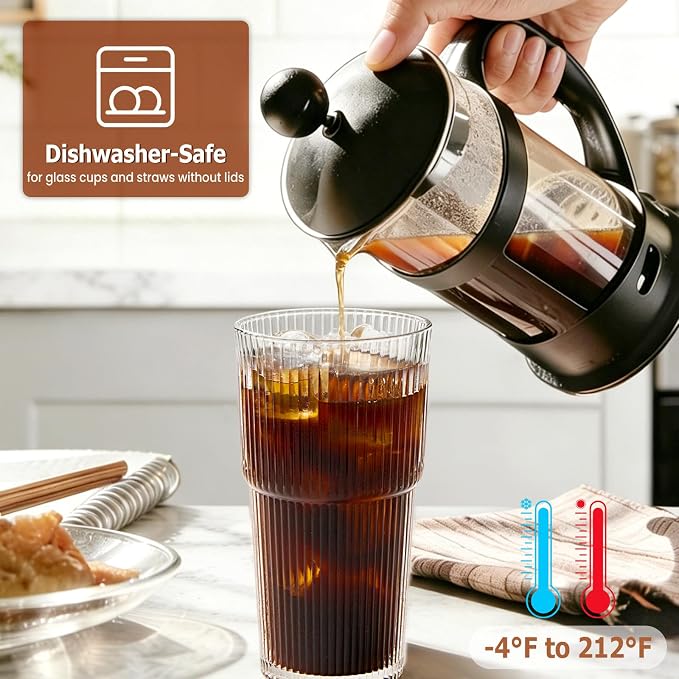TUZAZO 20 Oz Ribbed Glass Coffee Tumblers - Image 5