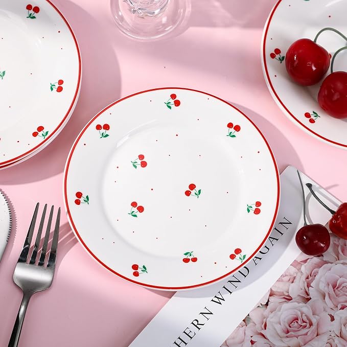 Honeydak 6 Pcs Cherry Plates Ceramic Fruit birthday Decorations 6 Inch Salad - Image 6