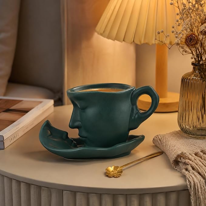 oliruim Green Coffee Cup and Saucer Set - Image 7