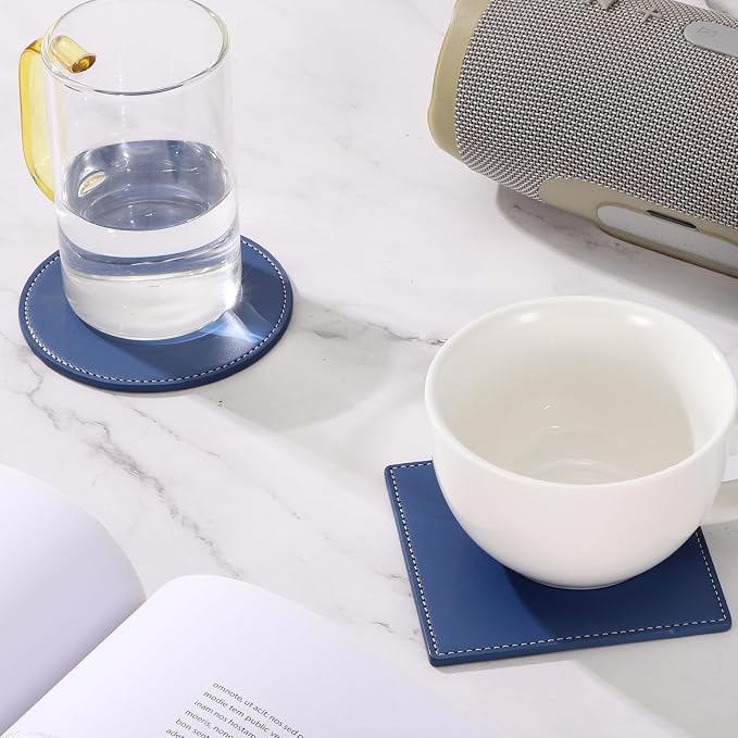 uxcell Square Drink Coasters Set of 6 White Stitched Dual Sided Non-Slip - Image 5