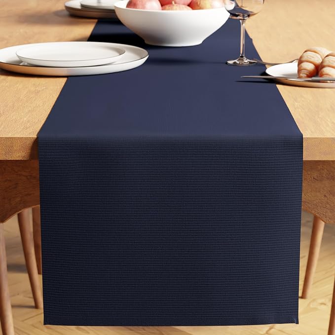 Encasa XO Table Runner, Yarn Dyed Ribbed Cotton 13"x59" | Solid Navy Blue by EncasaXO