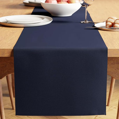 Encasa XO Table Runner, Yarn Dyed Ribbed Cotton 13"x59" | Solid Navy Blue by EncasaXO