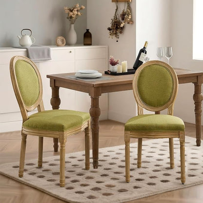 SoarFlash French Dining Chairs Set of 2, Vantage Dining Chair with Round Back, Wood Leg Farmhouse Country Dining Chair for Kitchen,Bedroom,Olive Green