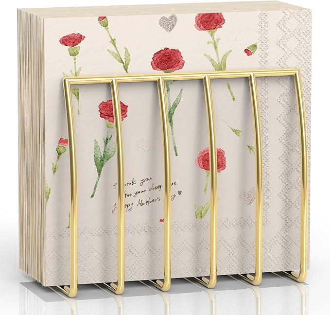 Reversible Napkin Holder for Table Gold | 2-in-1 Gold Metal Cocktail Napkin by ZYLBB