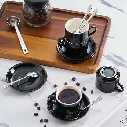 2.5 OZ Stackable Espresso Cups Set of 4, Porcelain Espresso Cups | Black Coffee - Image 4