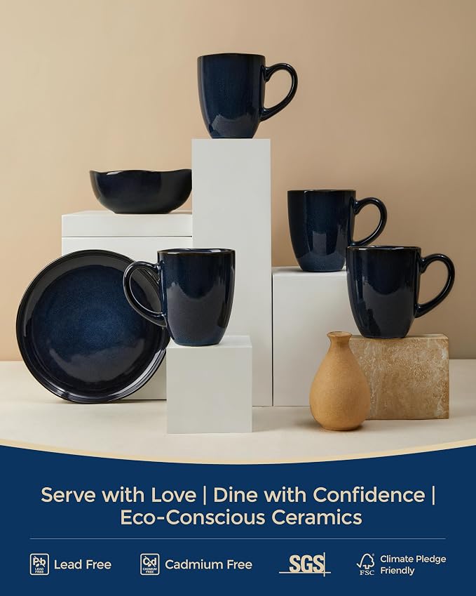 Pokini Coffee Mug 15 oz, Ceramic Coffee Mugs Set of 4, Reactive Glaze Mug - Image 7