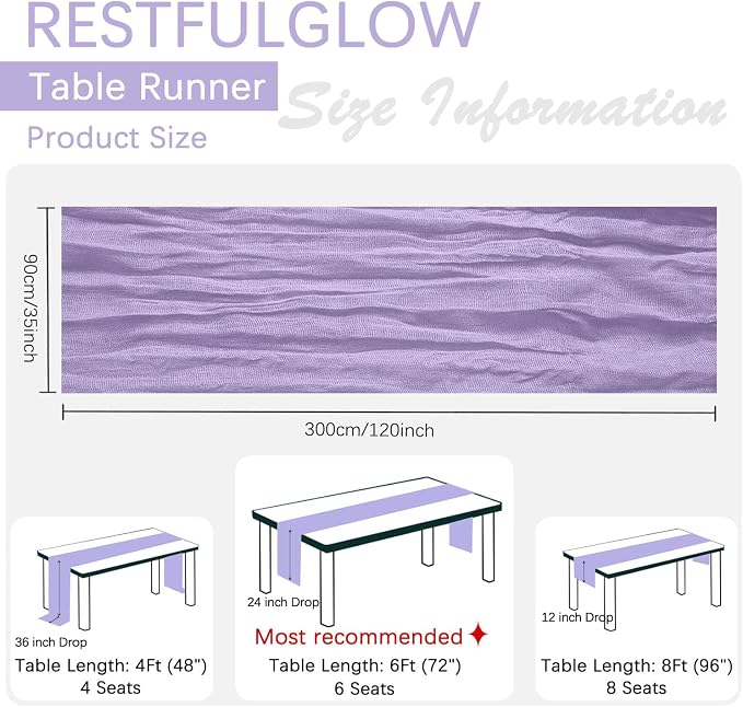 12 Pack Lavender Purple Cheesecloth Table Runner 35 x 120 Inch | Boho Gauze - Image 5