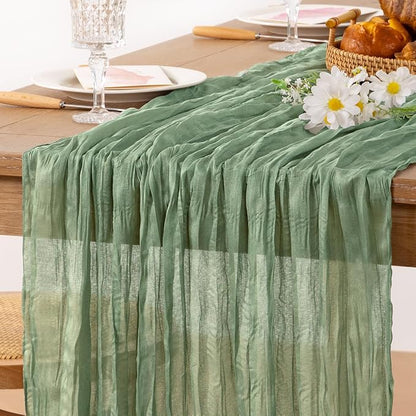 Sage Green Gauze Cheesecloth Table Runner 10ft Boho Rustic Table Decor | by MLMC