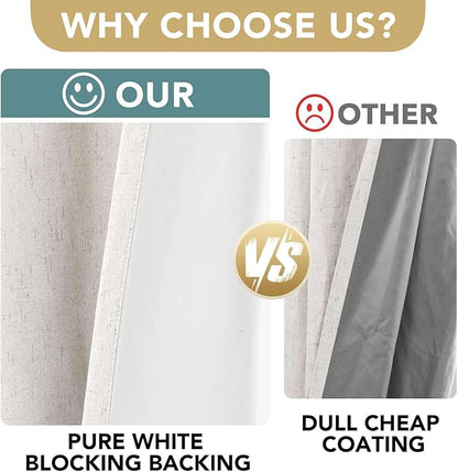 H.VERSAILTEX Linen Blackout Curtains 72 Inches Long 100% Absolutely Blackout Thermal Insulated Textured Linen Look Curtain Draperies Anti-Rust Grommet, Energy Saving with White Liner, 2 Panels, Ivory