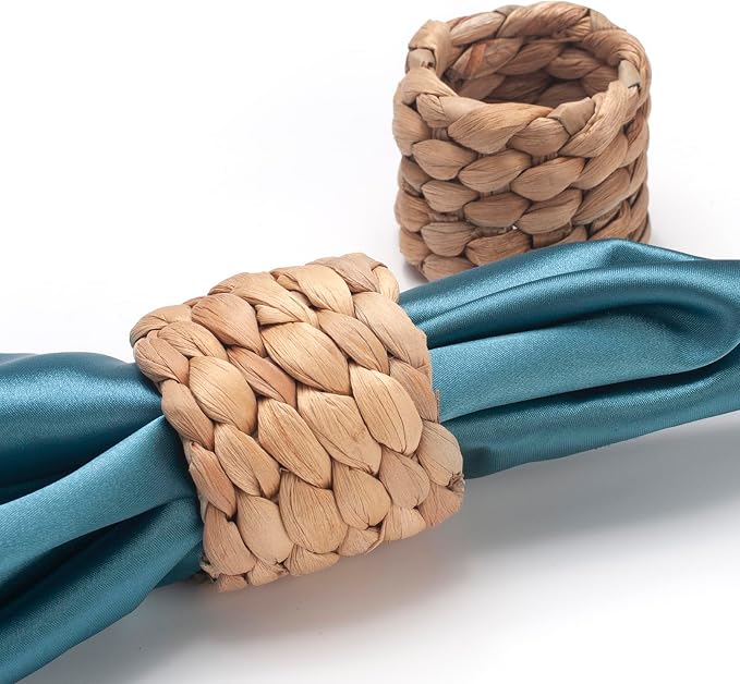 Napkin Rings Set of 24, Handmade Water Hyacinth Boho Napkin Rings, Rustic - Image 5