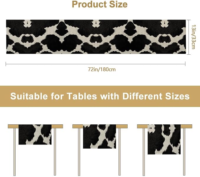 Cow Print Black Table Runner Kitchen Dining Linen Table Decoration - Image 6