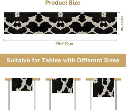 Cow Print Black Table Runner Kitchen Dining Linen Table Decoration - Image 6