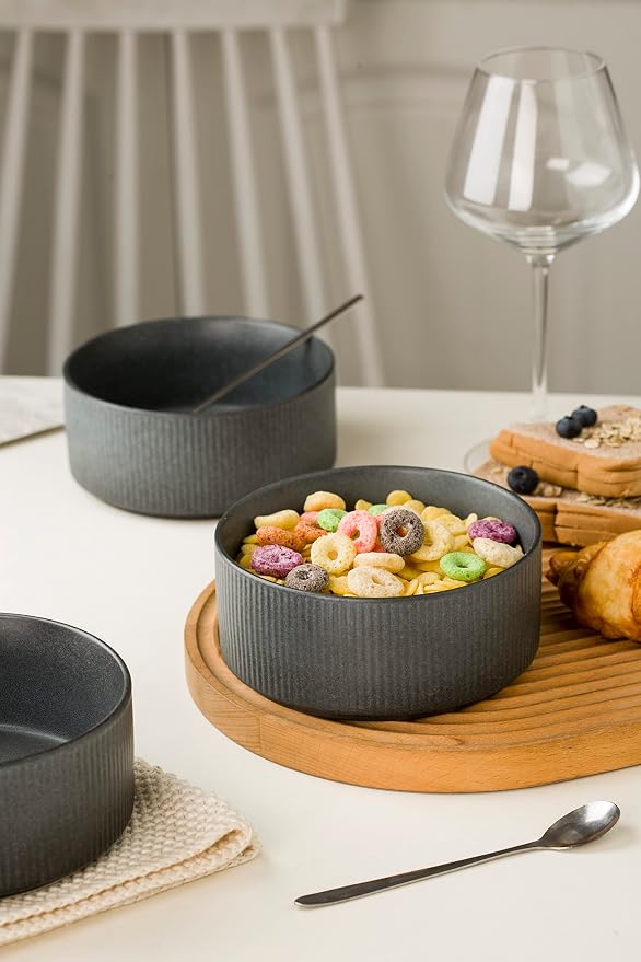 famiware Cereal Bowl Set, 23 oz Soup Bowls Set of 6, Matte Dark Charcoal | - Image 7