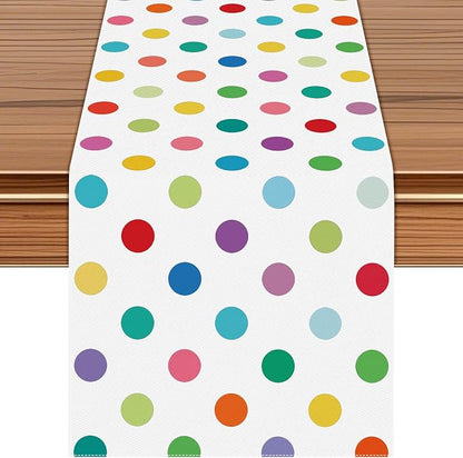 Colorful Polka Dot Table Runner, 13x72 Inch Rainbow Dot Dining Table Decor | by Unknown