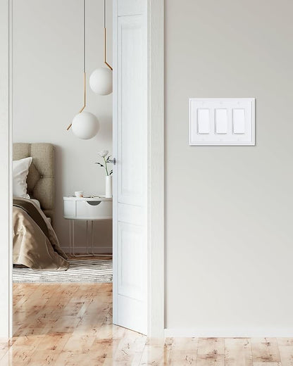 2-Pack Decorative Tripple Decorator Outlet Cover Plate, Durable Zinc Alloy Pure White Wall Plates for Electrical Outlets, Receptacle, GFCI Outlet, Dimmer Switch, 3-Gang, Corrosion Resistant