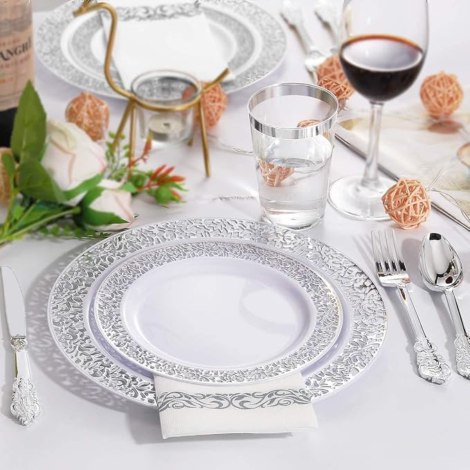 100 Pack Elegant White Plastic Plates - Image 9