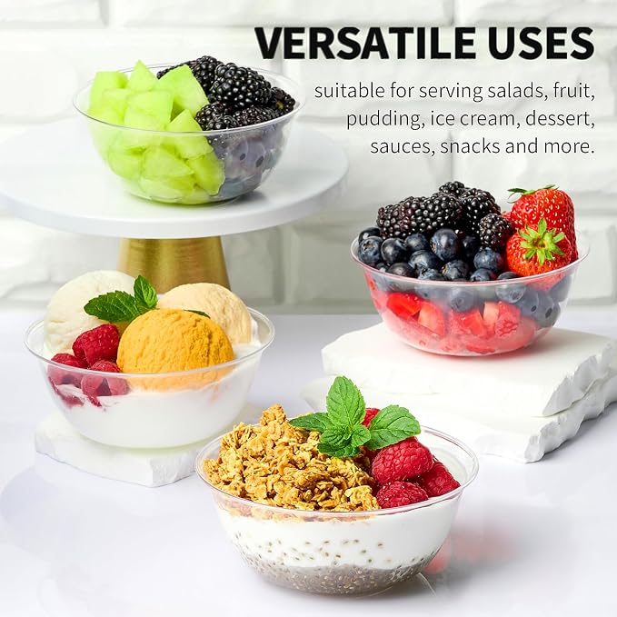 TOFLEN 12 oz Clear Plastic Bowls, 50 Pack | Disposable, Hard Plastic Serving - Image 4