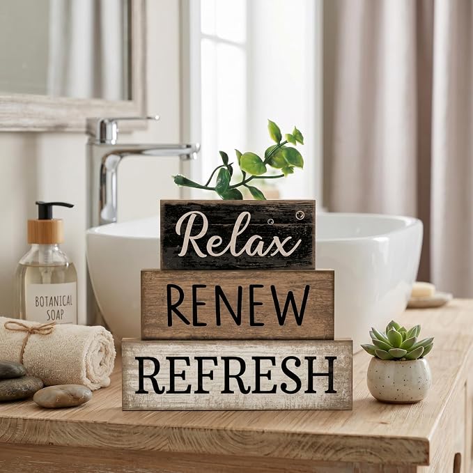 Moucuny 4 Pcs Bathroom Shelf Decor Sign Farmhouse Bathroom Decor and - Image 9