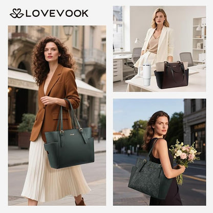 LOVEVOOK Laptop Tote Bag for Women, Leather Work Computer Briefcase Bag | Large - Image 2