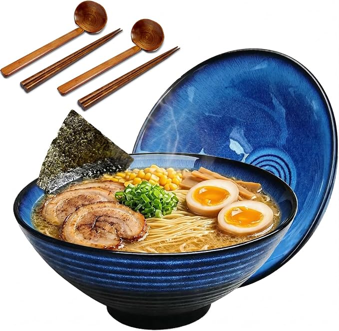 NJCHARMS Ceramic Ramen Bowl Set of 2, 42 oz Japanese Noodle Soup Bowls by NJCharms