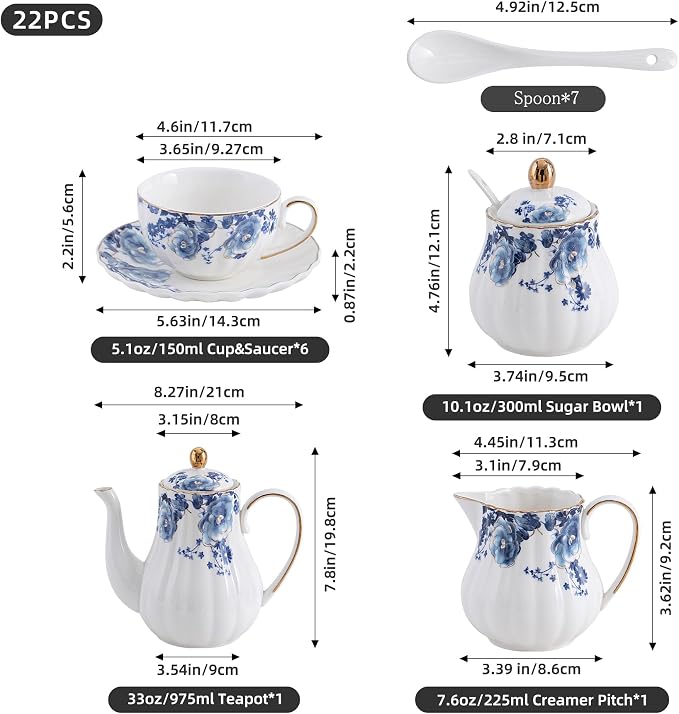 Blue Flowers Ceramic Tea Set，Tea Sets - Image 2