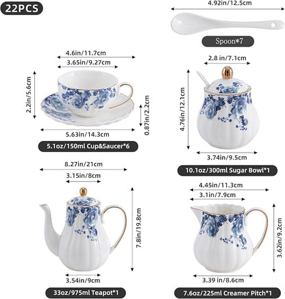 Blue Flowers Ceramic Tea Set，Tea Sets - Image 2