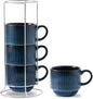 HASENSE 15 Oz Ribbed Stackable Coffee Mug Set of 4, Ceramic Latte Cups by Hasense