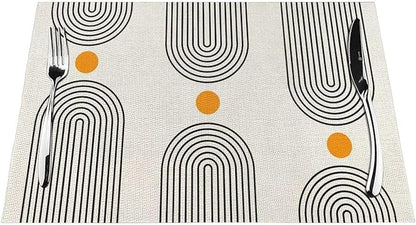 Boho Placemats 12x18 Inches Set of 4,Mid Century Black Orange Art Line Decorative Rectangle Bohemian Modern Abstract Table Mats for Party, Home Kitchen,Dining Table Decoration