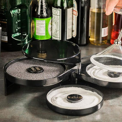 Restaurantware Bar Lux 7.8 x 6.3 x 2.8 Inch Bar Glass Rimmer 1 With 3 Swing Out Compartments Cocktail Glass Rimmer - With Sponge For Cocktails Black Plastic Bar Sugar Rimmer For Salt Or Sugar
