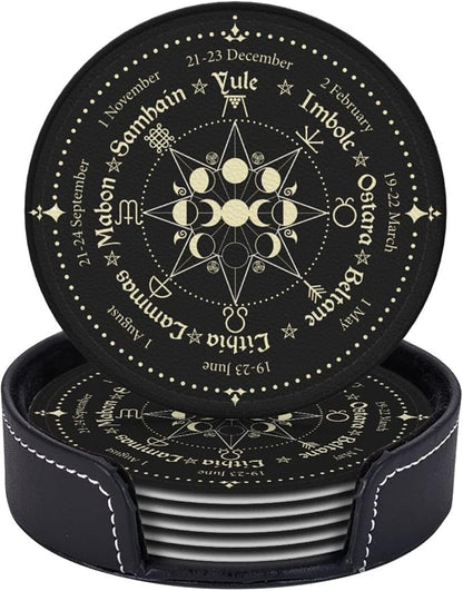 Mystic Witchy Leather Drinks Coasters by Unknown