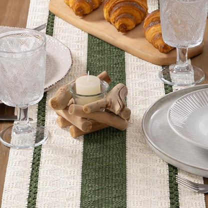 MLMW Boho Table Runner 60 inches Olive Green&Ivory Small Coffee Table Runner - Image 5