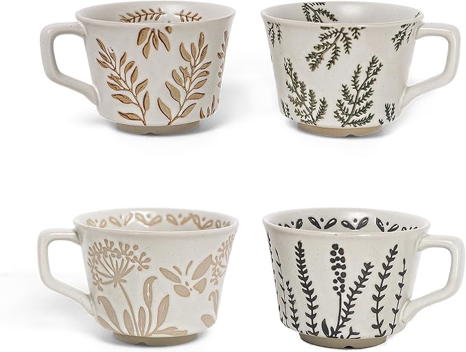 Vintage Ceramic Mug Set - 12 oz Unique Ceramic Coffee Mugs & Tea Cups by ZPGXLRZ